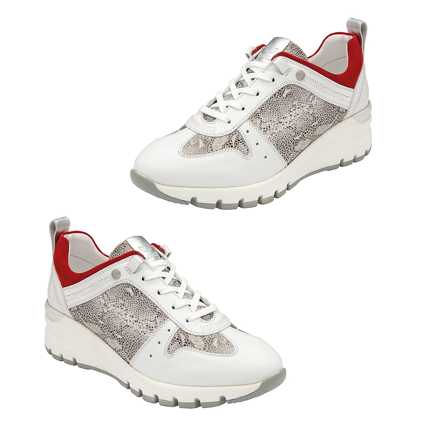 Lotus Leather Sapphire Womens Trainers with Reptile Print Detailing (Size 5) - White & Red