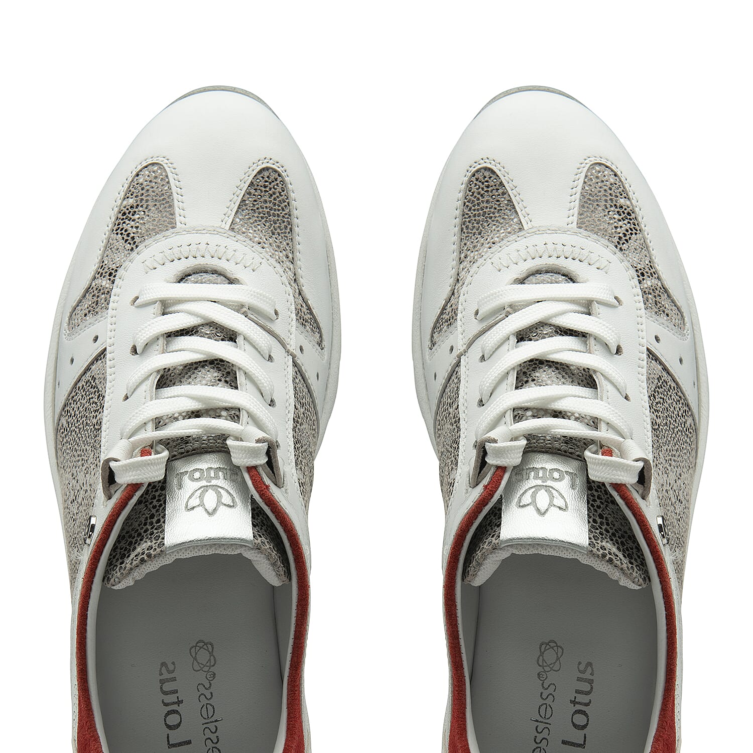 Lotus Leather Sapphire Womens Trainers with Reptile Print Detailing (Size 5) - White & Red