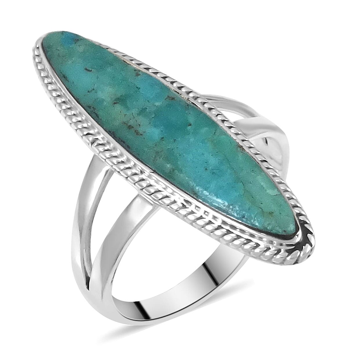 Santa Fe Collection - Turquoise Ring in Rhodium Overlay Sterling Silver 2.20 Ct.