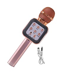 Wireless Bluetooth Karaoke Microphone with LED Lights and USB Charger - Rose