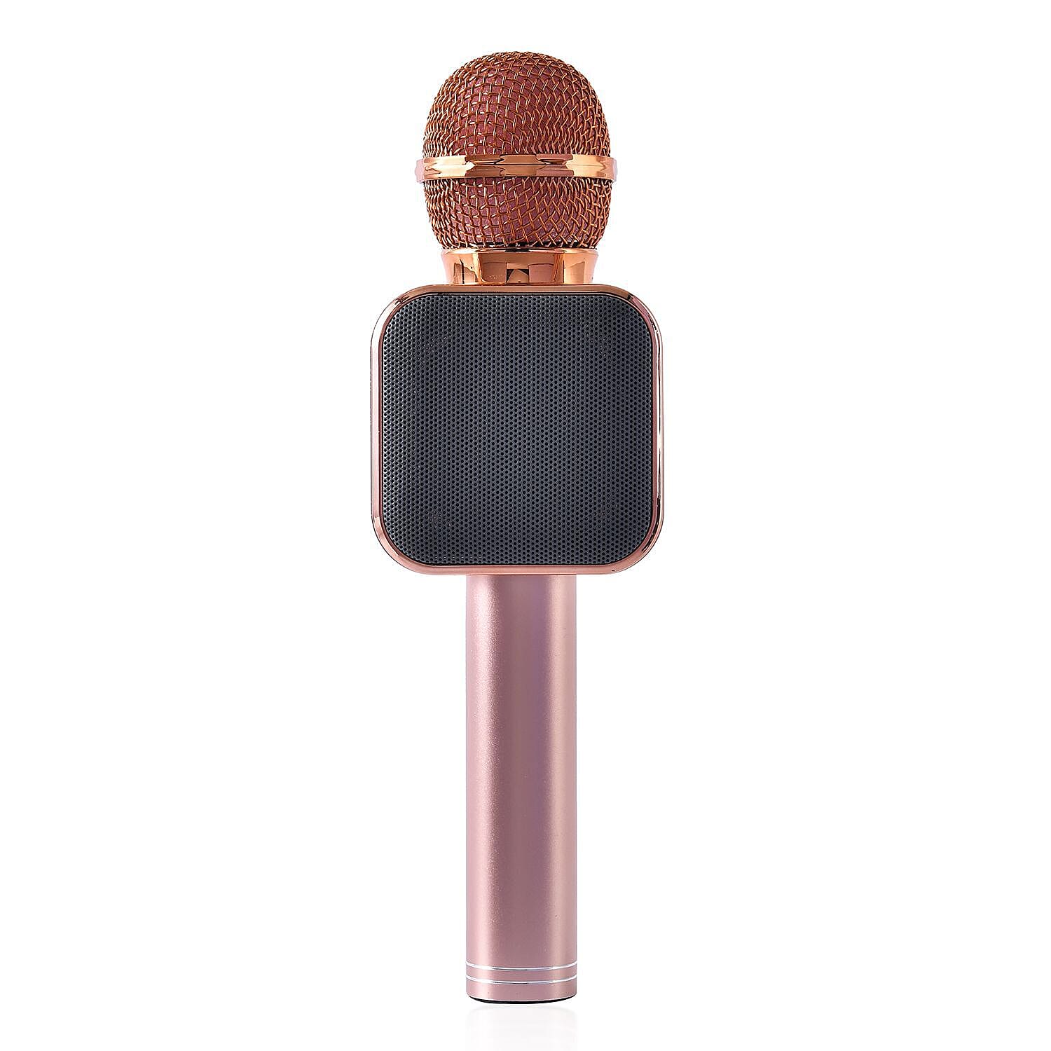 Wireless Bluetooth Karaoke Microphone with LED Lights and USB Charger - Rose