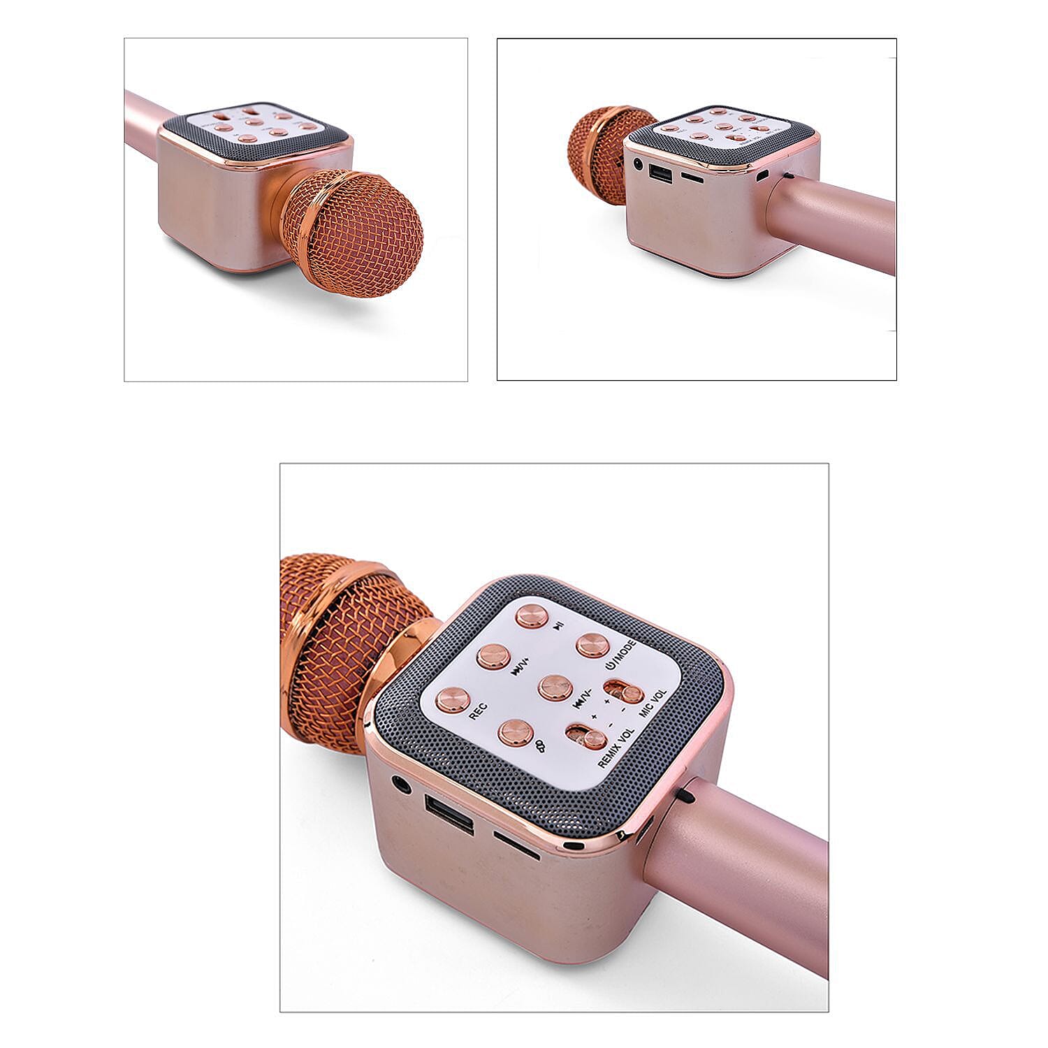 Wireless Bluetooth Karaoke Microphone with LED Lights and USB Charger - Rose