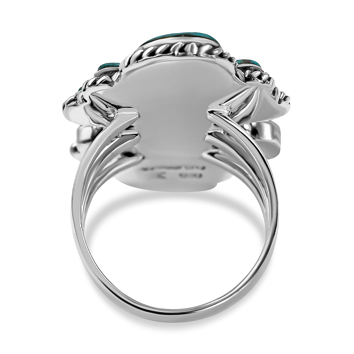 Santa Fe Collection - Turquoise Ring in Rhodium Overlay Sterling Silver 1.45 Ct, Silver Wt. 7.10 Gms