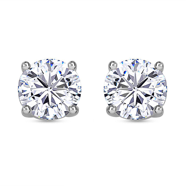 Moissanite (120 Faceted) Stud Earrings (With Push Back) in Rhodium ...