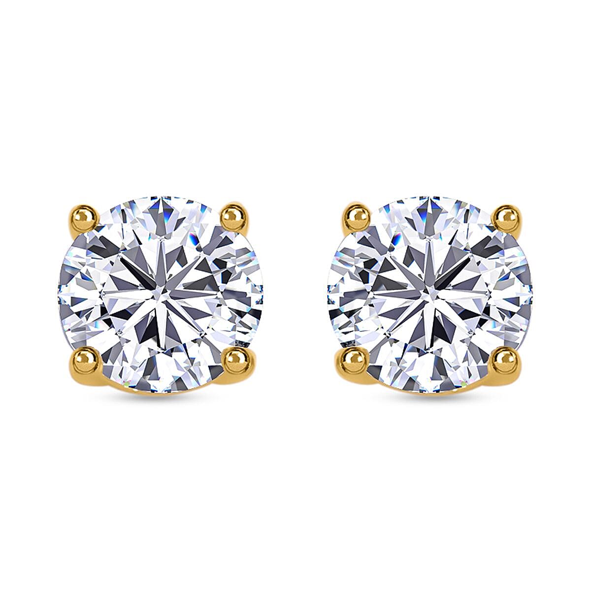 Moissanite  (120 Faceted) Stud Earrings (With Push Back) in Rhodium Overlay Sterling Silver 2.00 Ct.