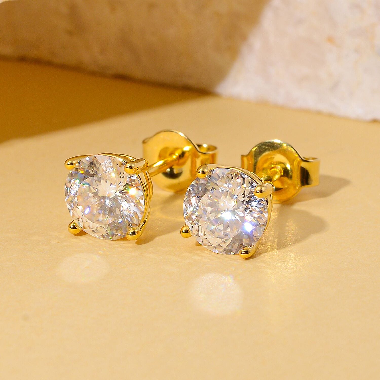 Moissanite  (120 Faceted) Stud Earrings (With Push Back) in Rhodium Overlay Sterling Silver 2.00 Ct.