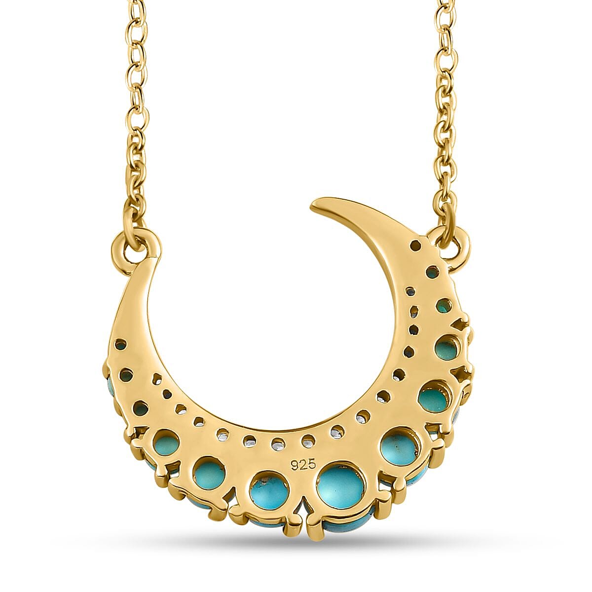 Arizona Sleeping Beauty Turquoise and Natural Zircon Moon Necklace (Size 20) in 18K Vermeil Yellow Gold Plated Sterling Silver 1.32 Ct.