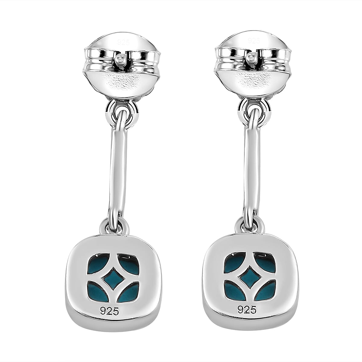 Arizona Sleeping Beauty Turquoise and Natural Cambodian Zircon Dangling Earrings (With Push Back) in Platinum Overlay Sterling Silver 1.97 Ct.