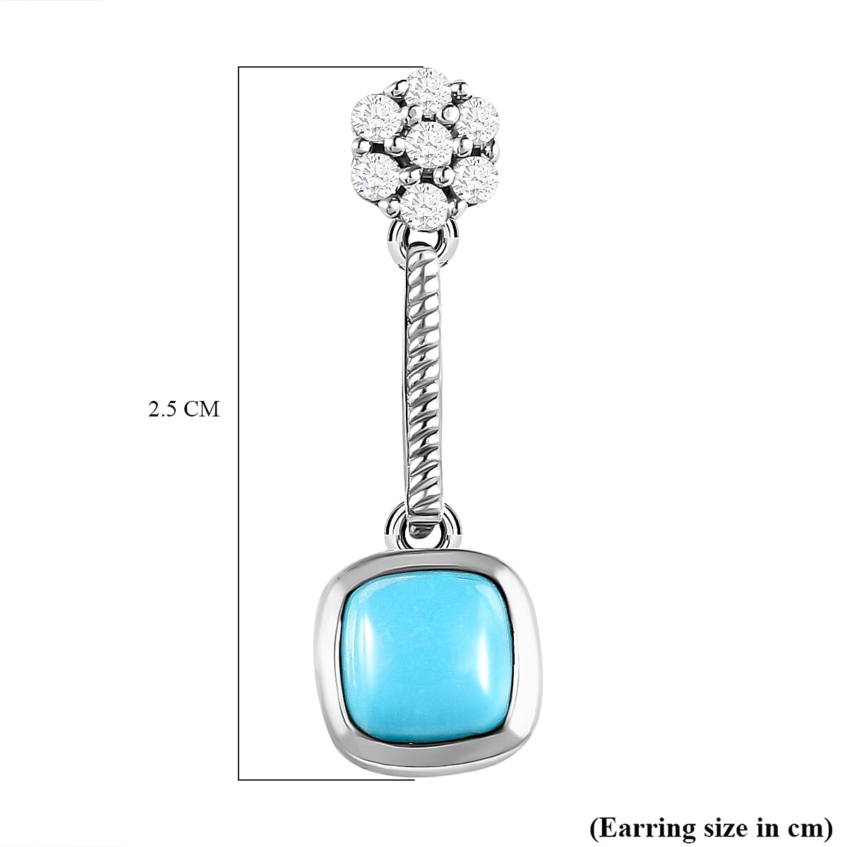 Arizona Sleeping Beauty Turquoise and Natural Cambodian Zircon Dangling Earrings (With Push Back) in Platinum Overlay Sterling Silver 1.97 Ct.