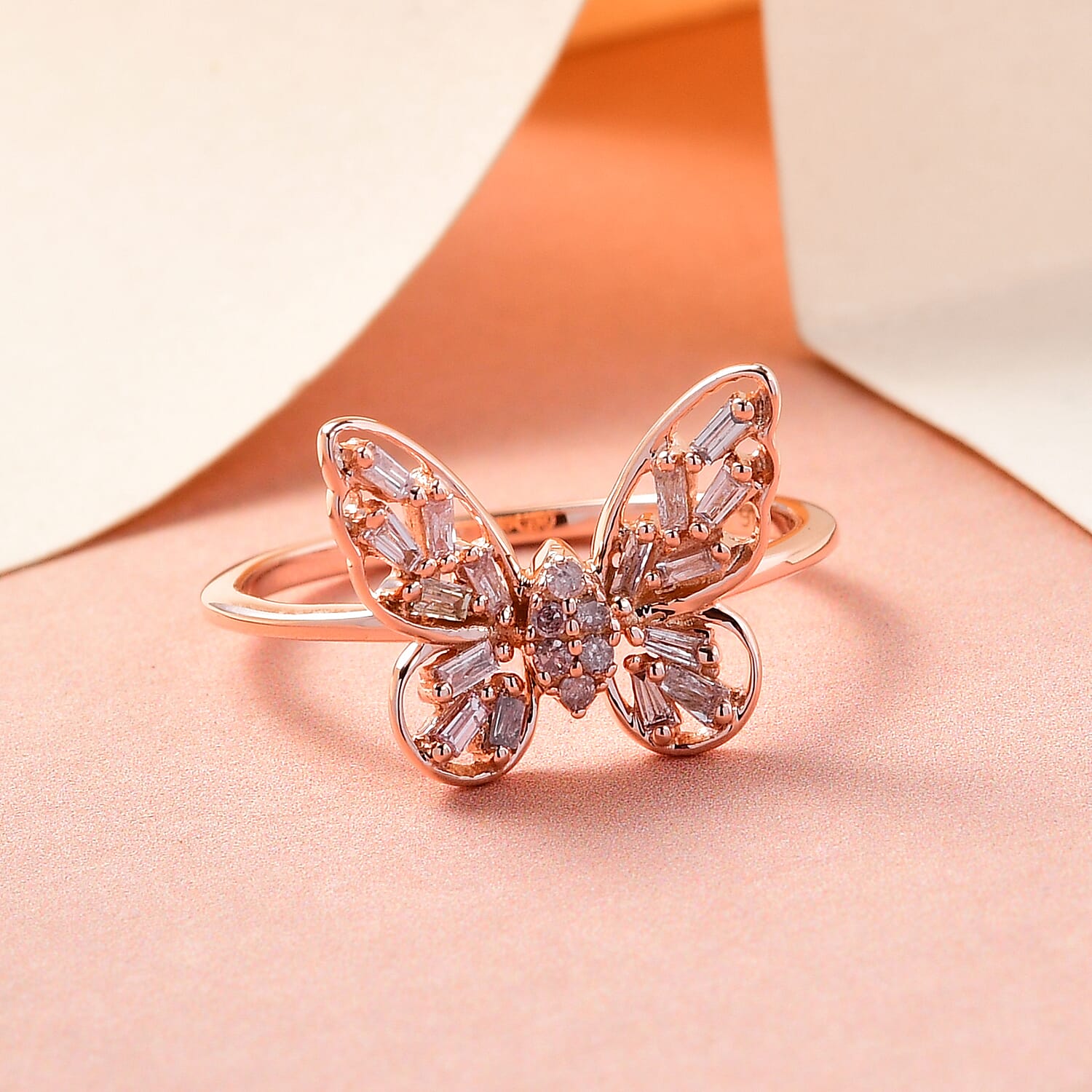 9K Rose Gold SGL Certified Pink Diamond Butterfly Ring 0.20 Ct.