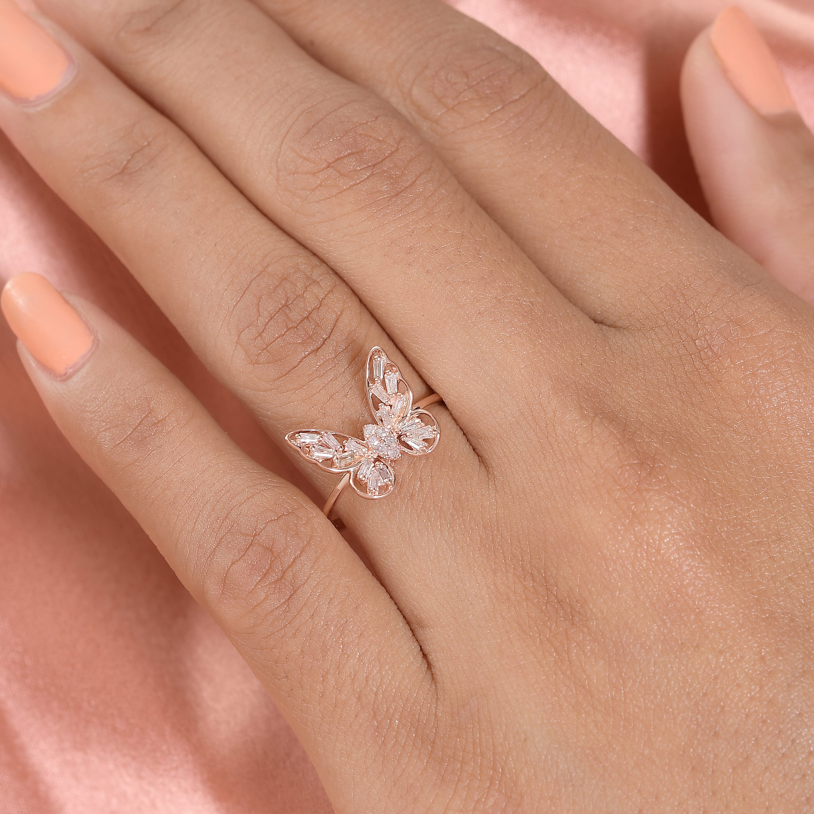 9K Rose Gold SGL Certified Pink Diamond Butterfly Ring 0.20 Ct.