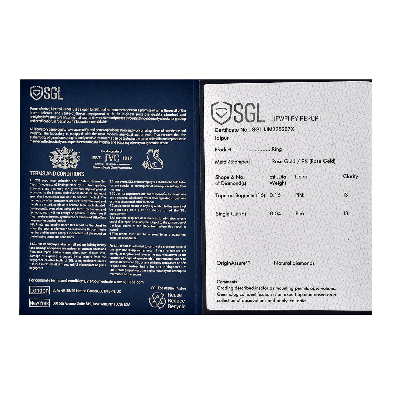 9K Rose Gold SGL Certified Pink Diamond Butterfly Ring 0.20 Ct.