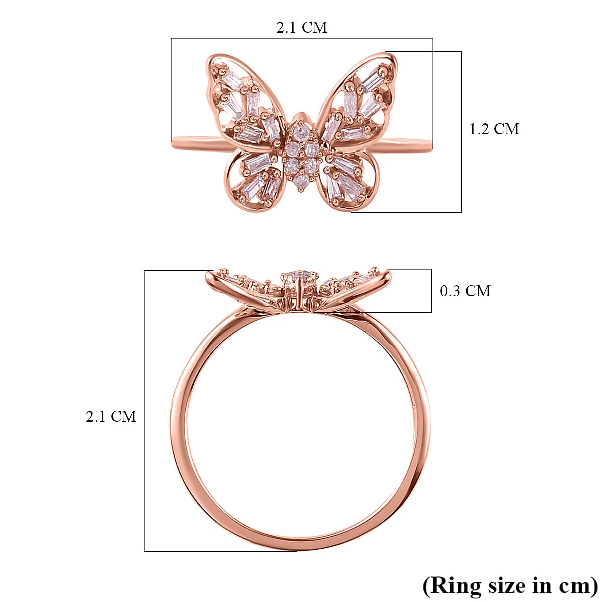 9K Rose Gold SGL Certified Pink Diamond Butterfly Ring 0.20 Ct.