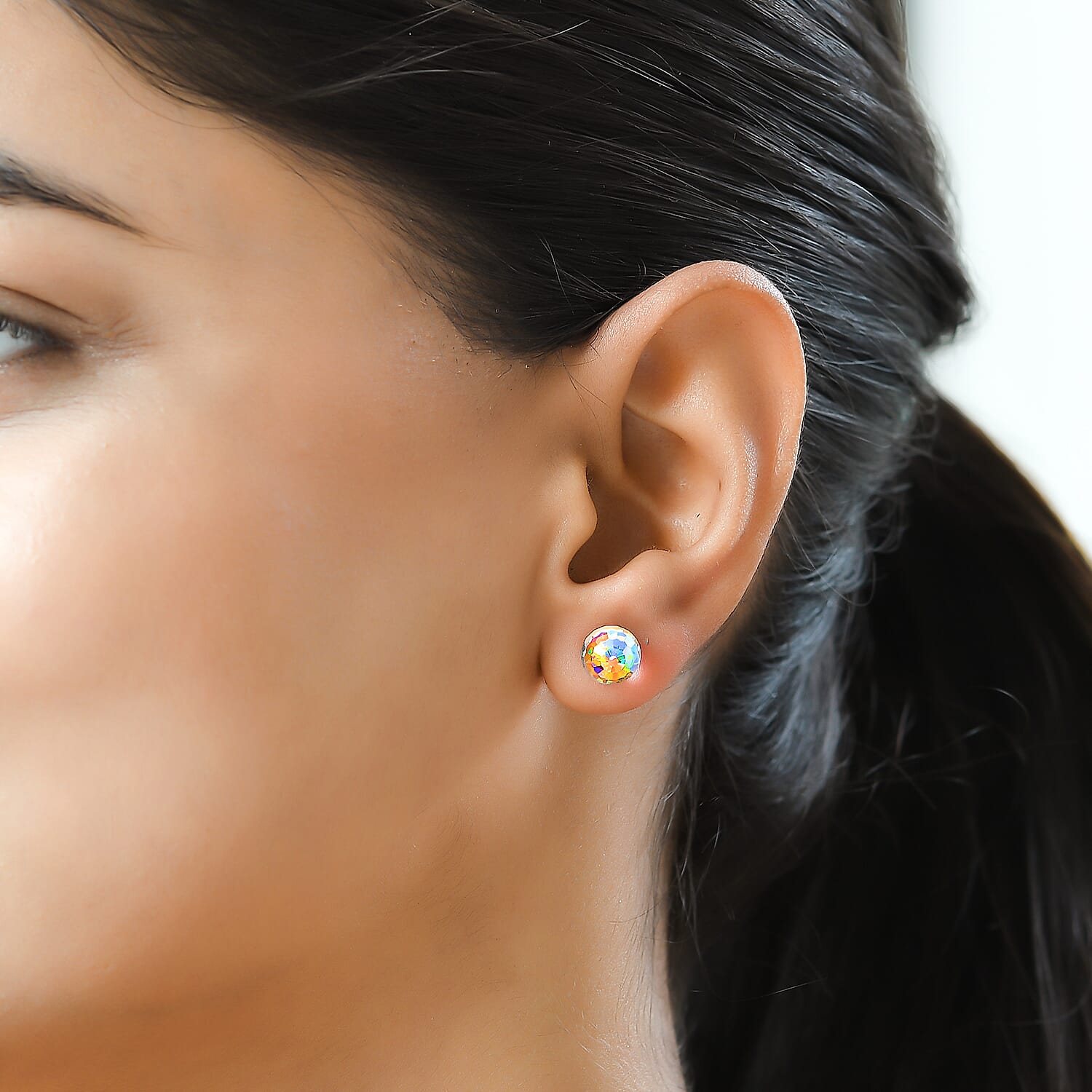 AB Austrian Crystal Ball Stud Earrings (with Push Back) in Platinum Overlay Sterling Silver