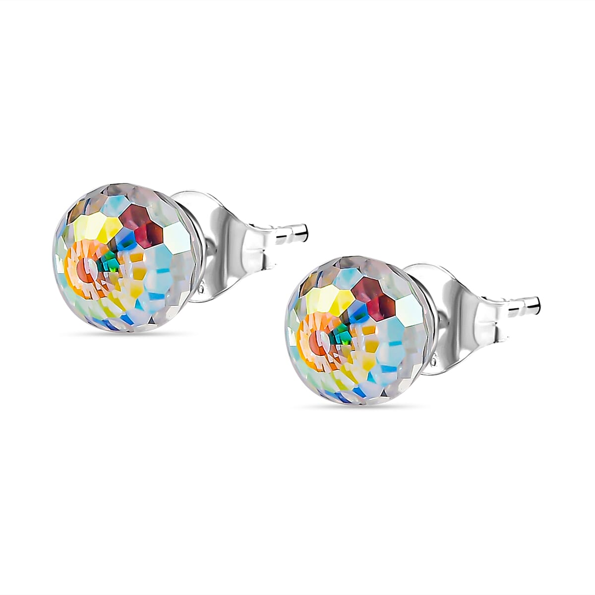 AB Austrian Crystal Ball Stud Earrings (with Push Back) in Platinum Overlay Sterling Silver