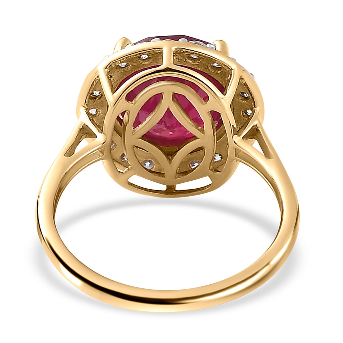 9K Yellow Gold AA African Ruby (FF) and Moissanite Ring 6.10 Ct.