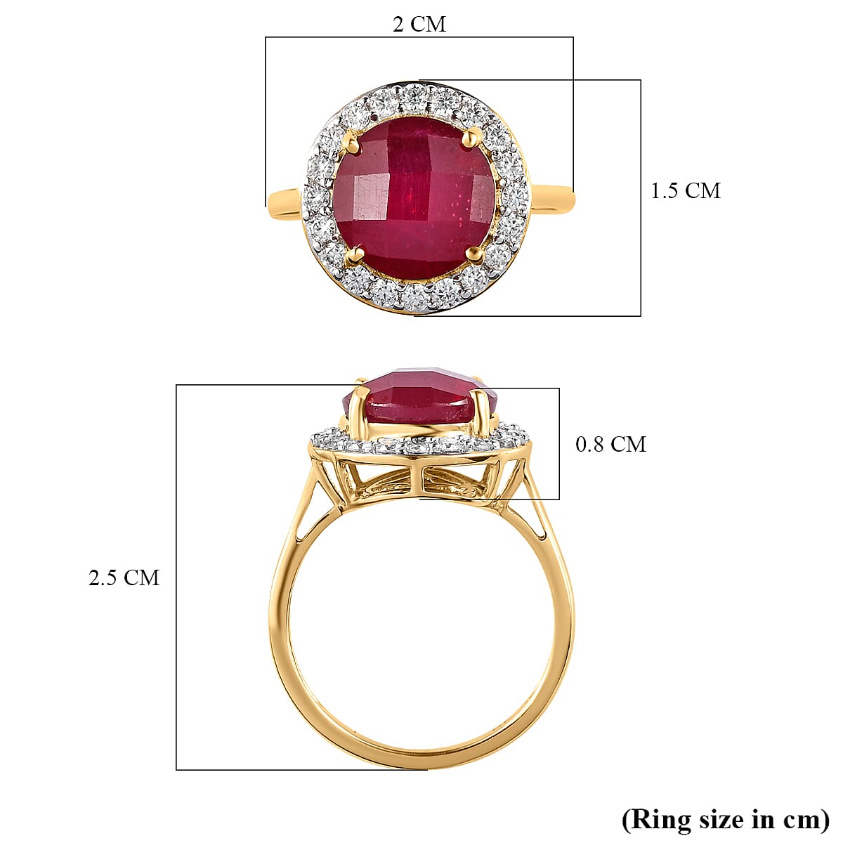 9K Yellow Gold AA African Ruby (FF) and Moissanite Ring 6.10 Ct.