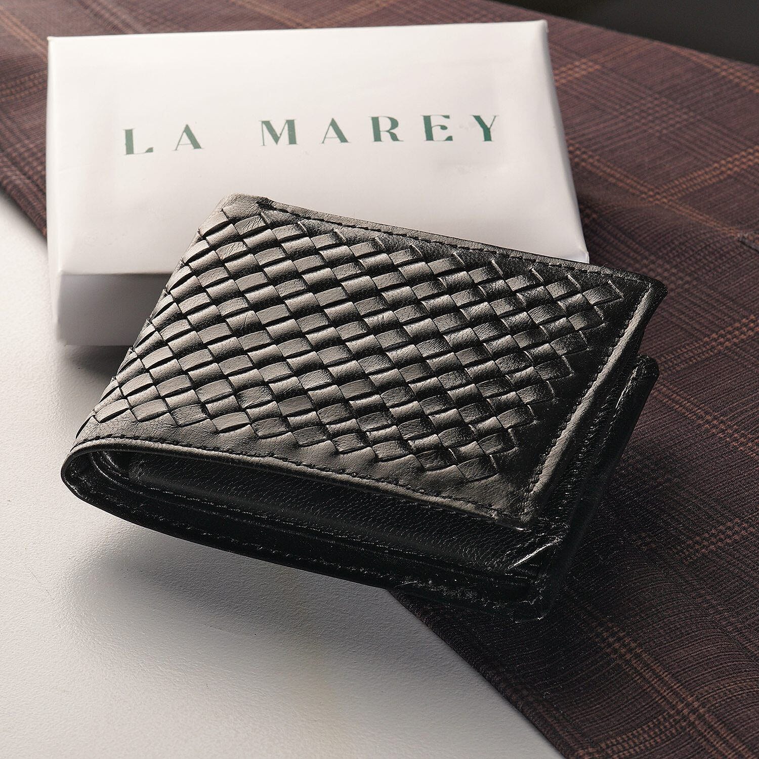 La Marey Hand Woven 100% Genuine Leather Bi-Fold Wallet With RFID protection