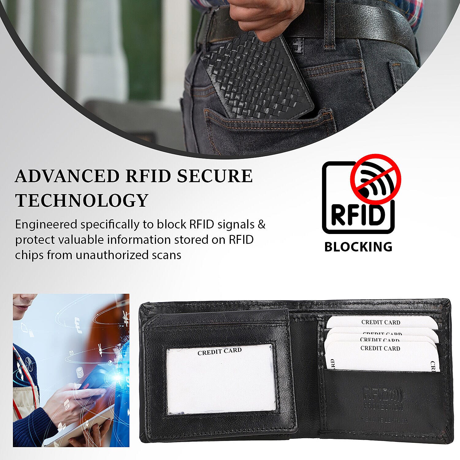 La Marey Hand Woven 100% Genuine Leather Bi-Fold Wallet With RFID protection