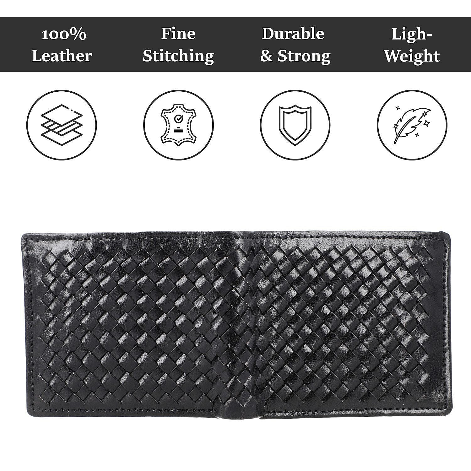 La Marey Hand Woven 100% Genuine Leather Bi-Fold Wallet With RFID protection