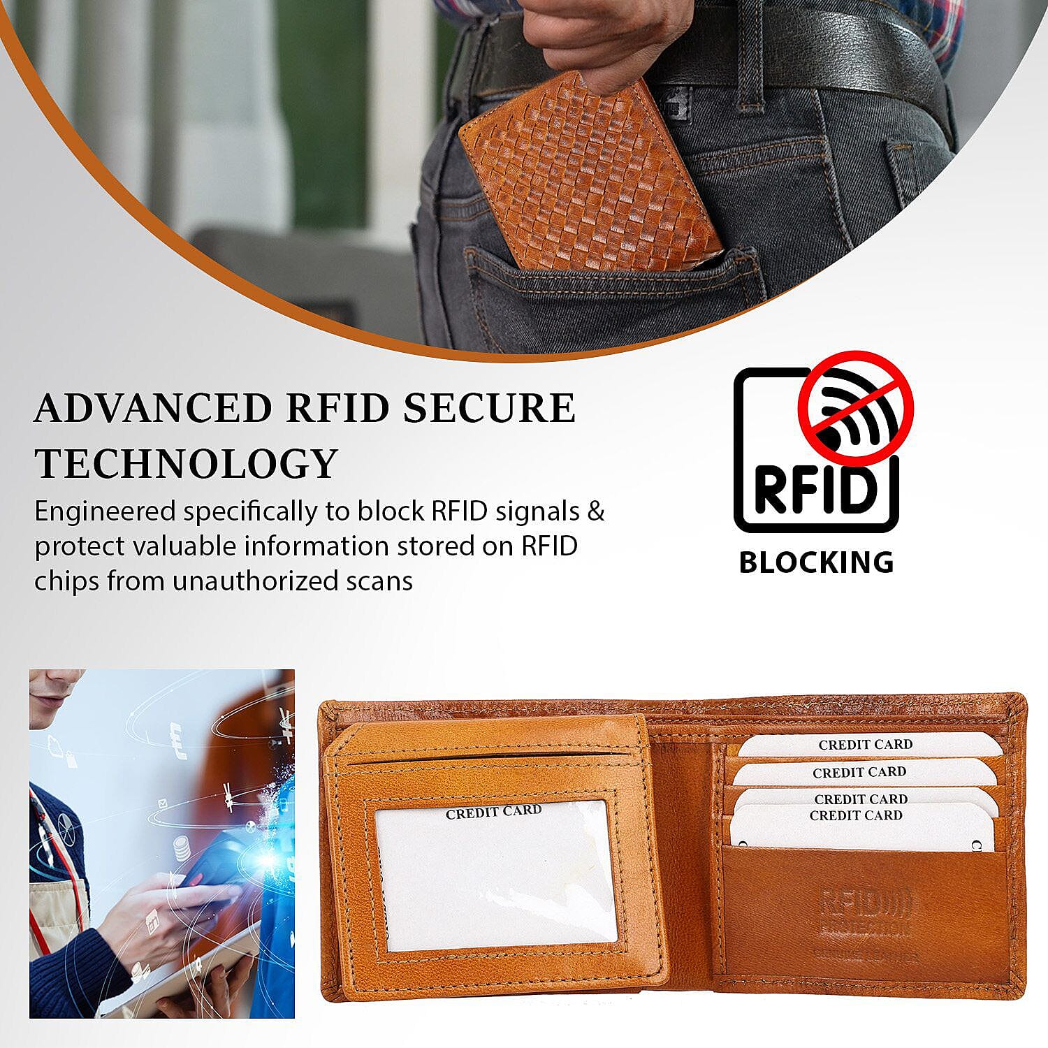 La Marey Hand Woven 100% Genuine Leather Bi-Fold Wallet with RFID protection - Brown