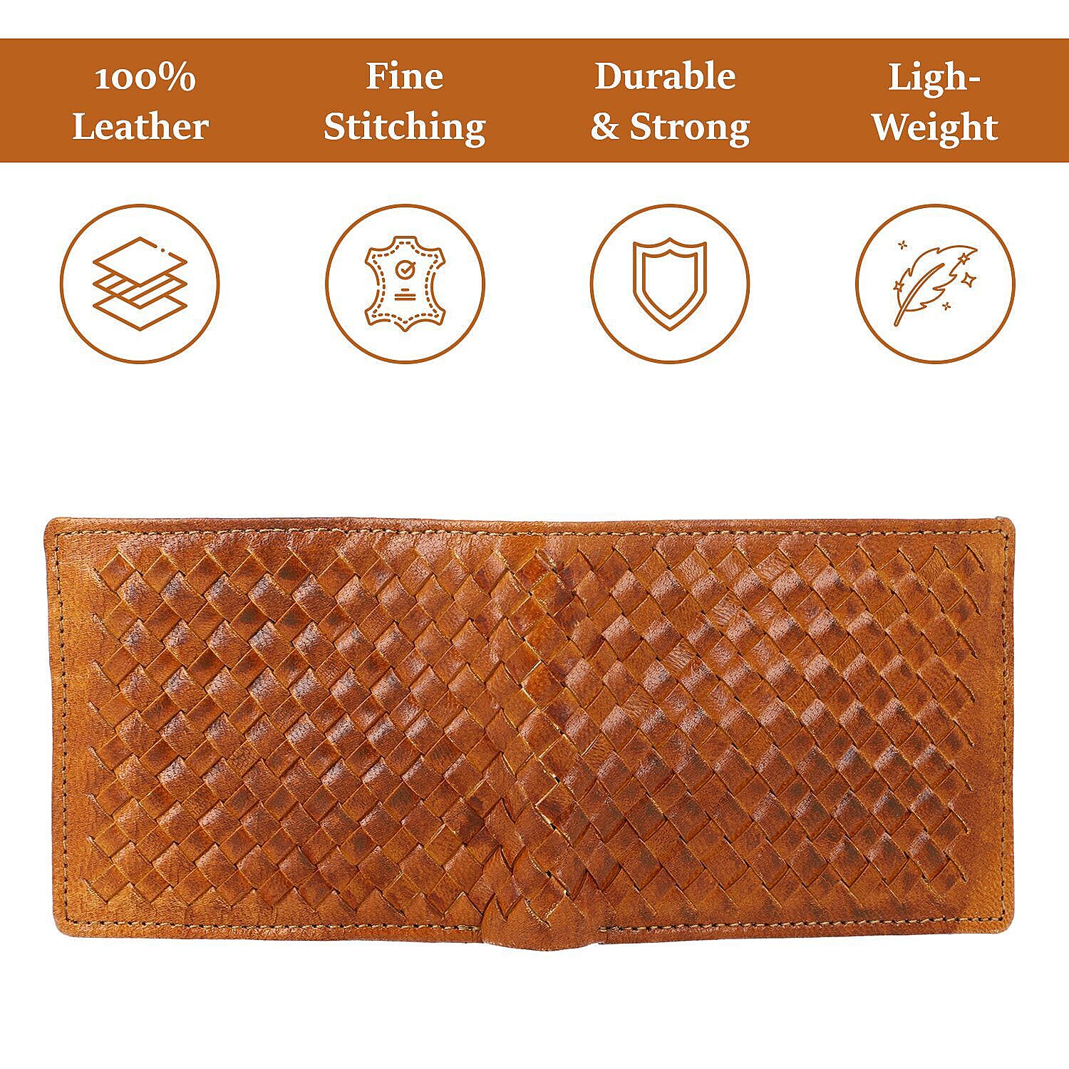 La Marey Hand Woven 100% Genuine Leather Bi-Fold Wallet with RFID protection - Brown