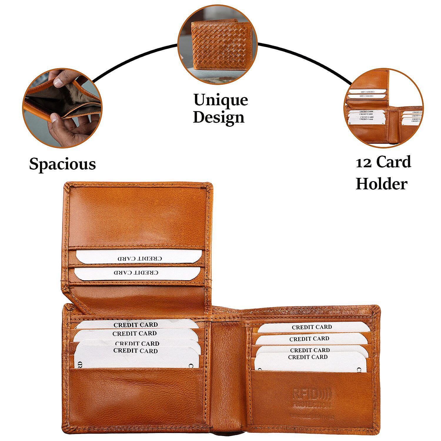 La Marey Hand Woven 100% Genuine Leather Bi-Fold Wallet with RFID protection - Brown