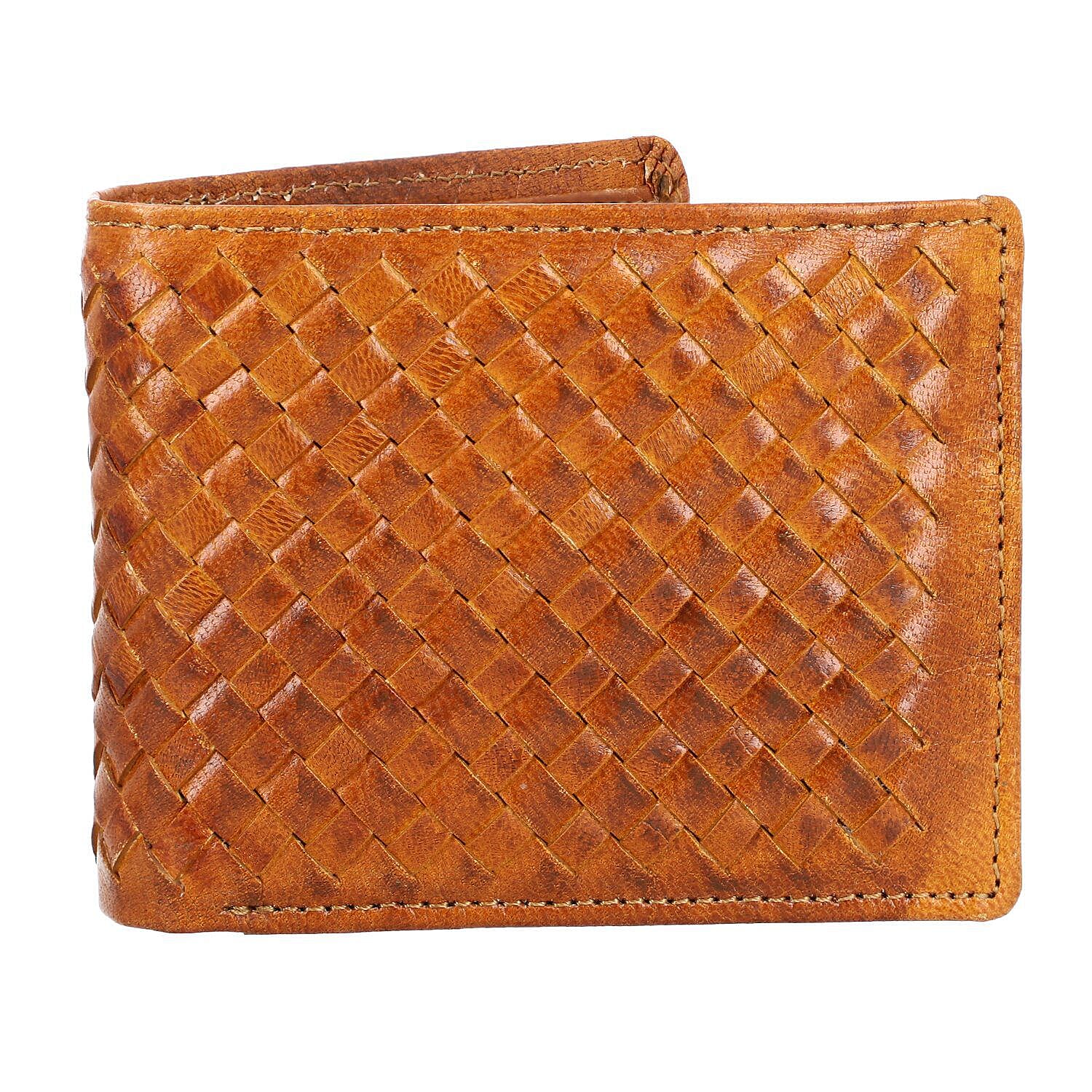La Marey Hand Woven 100% Genuine Leather Bi-Fold Wallet with RFID protection - Brown