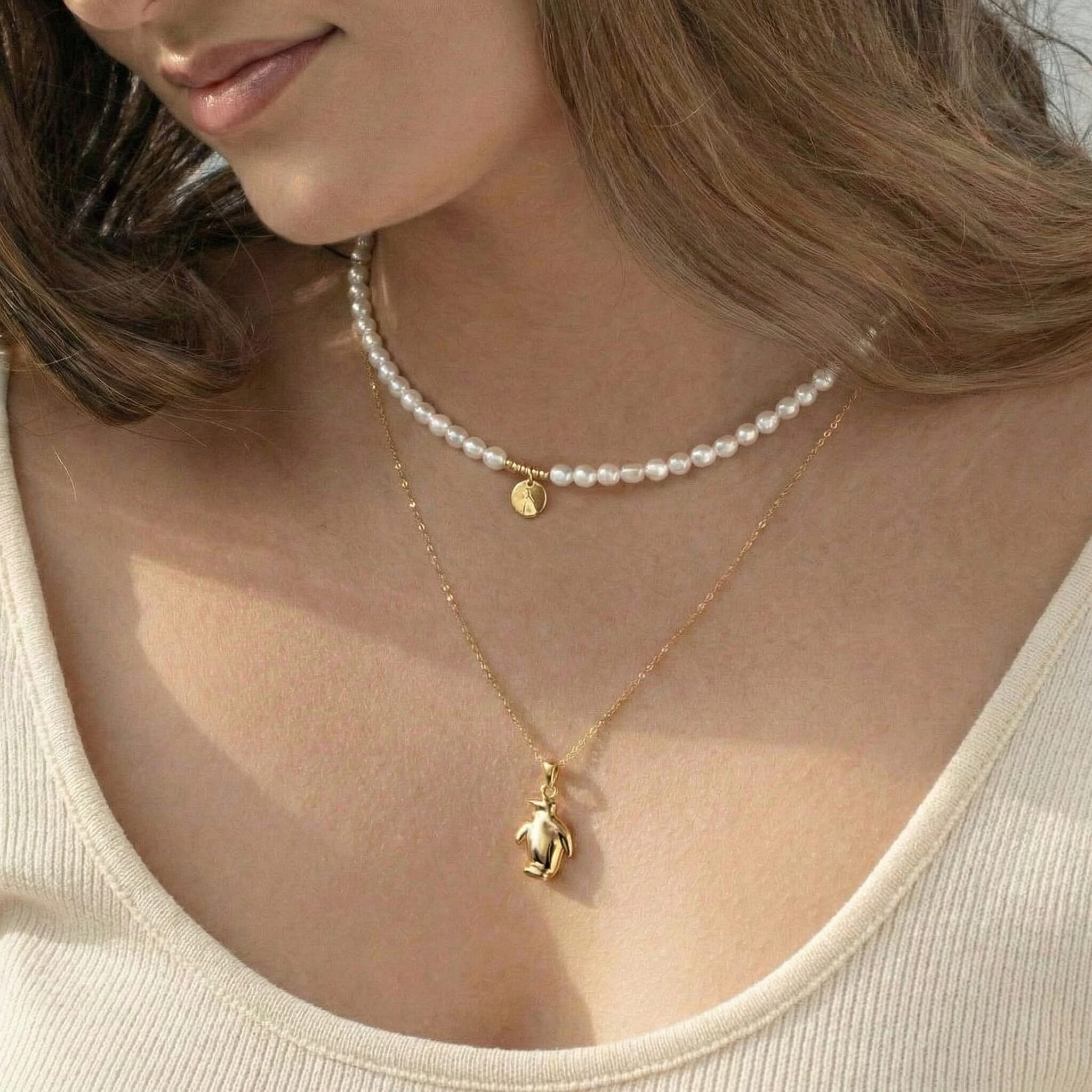 9K Yellow Gold 7mm X 15mm 'Penguin' Pendant