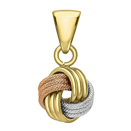 9K Three Colour Gold 9mm X 18mm Textured And Polished 4 Way Triple Knot Pendant