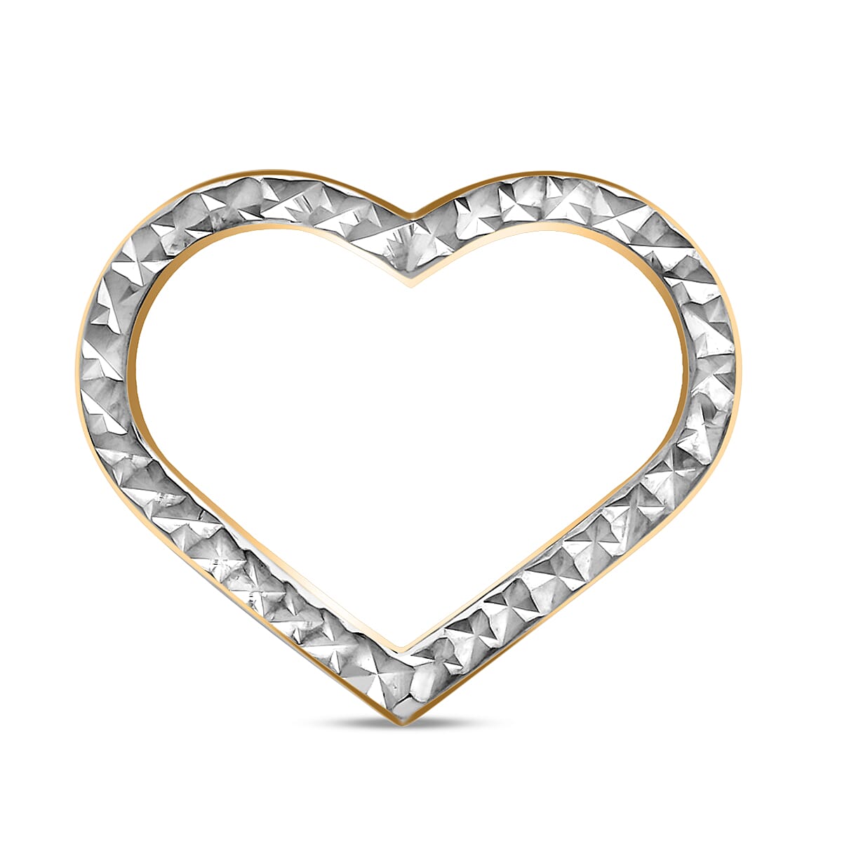 9K Two Colour Gold 16mm X 13mm Diamond Cut Open Heart Pendant