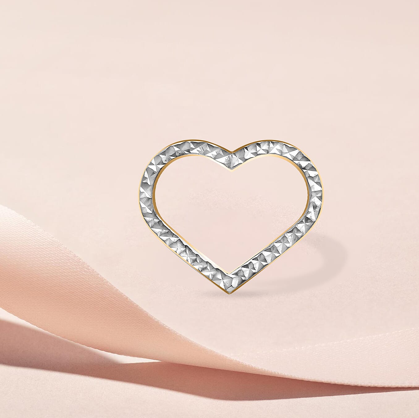 9K Two Colour Gold 16mm X 13mm Diamond Cut Open Heart Pendant