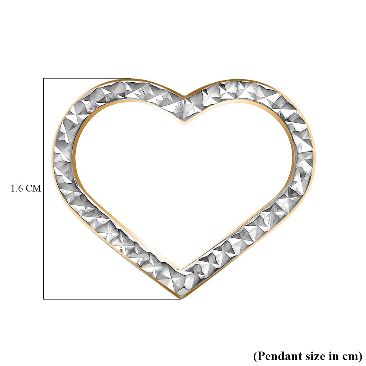 9K Two Colour Gold 16mm X 13mm Diamond Cut Open Heart Pendant