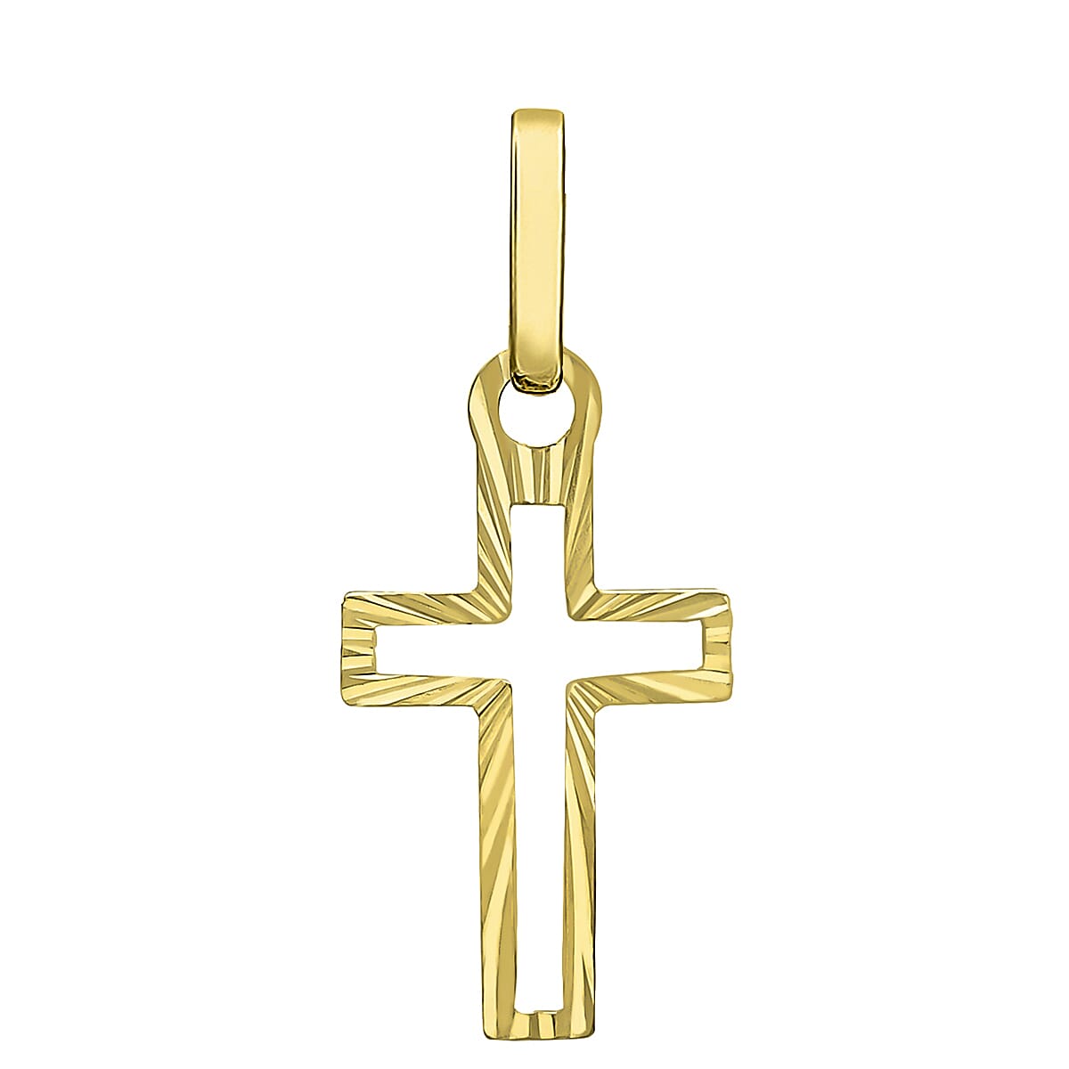 9K Yellow Gold 9mm X 21.5mm Diamond Cut Cutout Cross Pendant