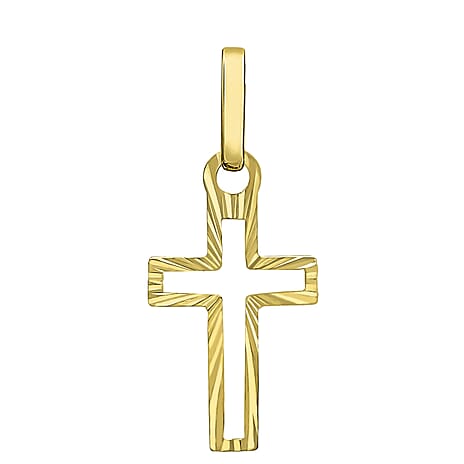 9K Yellow Gold 9mm X 21.5mm Diamond Cut Cutout Cross Pendant