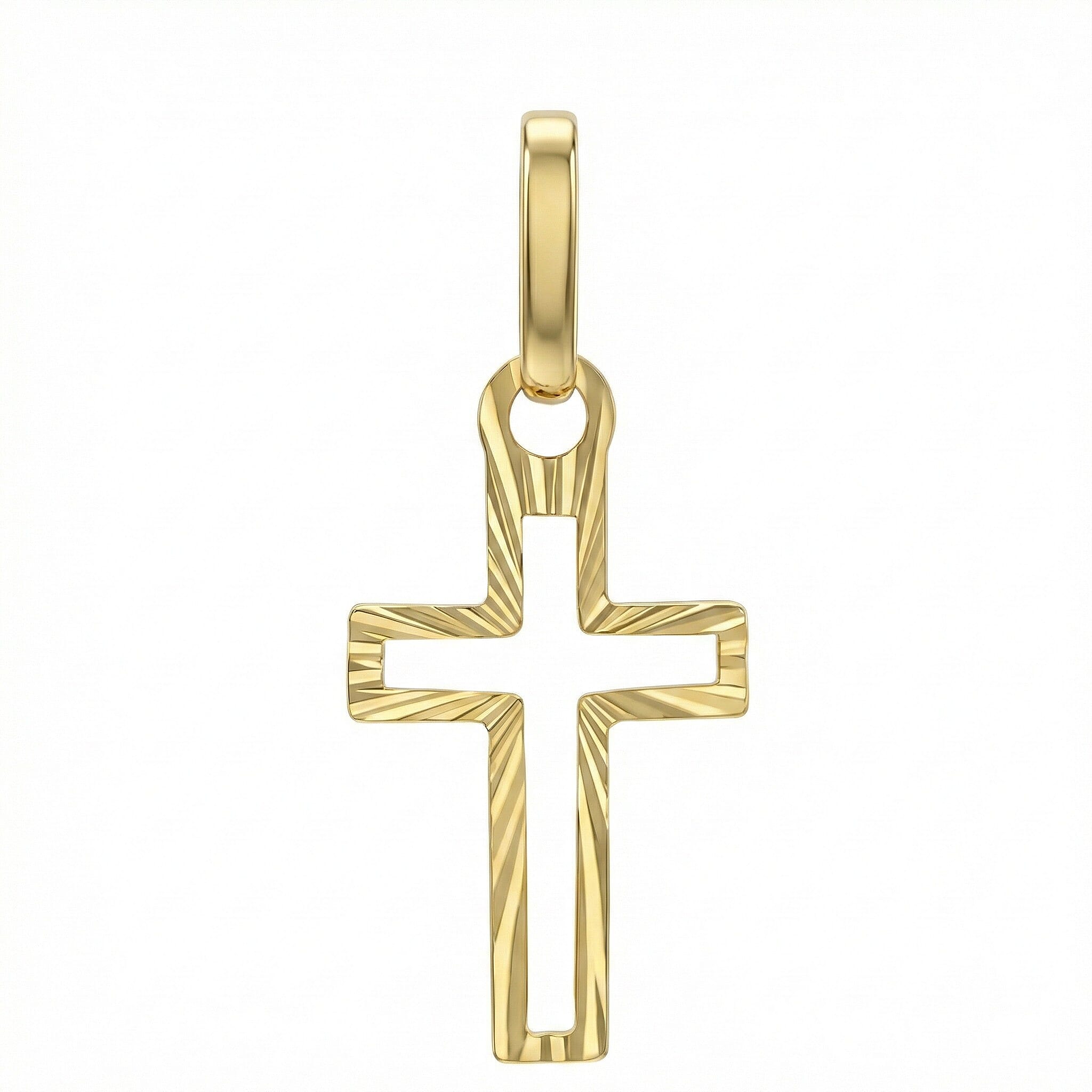 9K Yellow Gold 9mm X 21.5mm Diamond Cut Cutout Cross Pendant