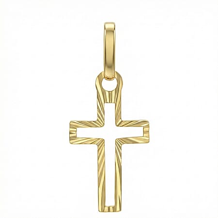 9K Yellow Gold 9mm X 21.5mm Diamond Cut Cutout Cross Pendant