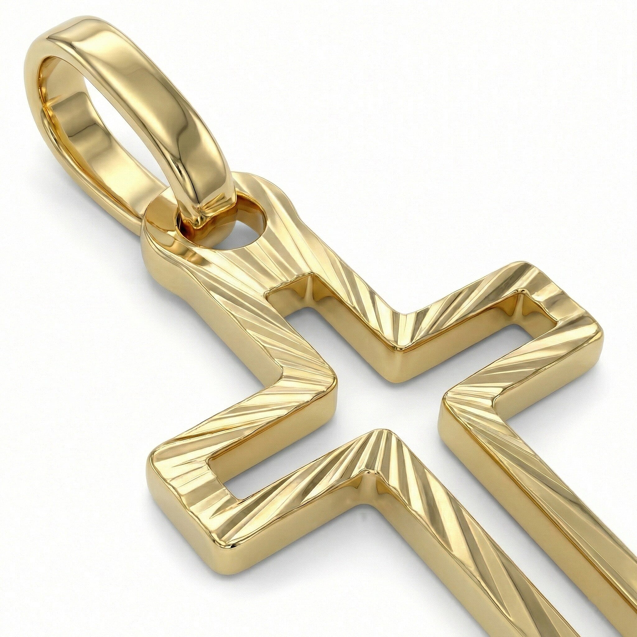 9K Yellow Gold 9mm X 21.5mm Diamond Cut Cutout Cross Pendant