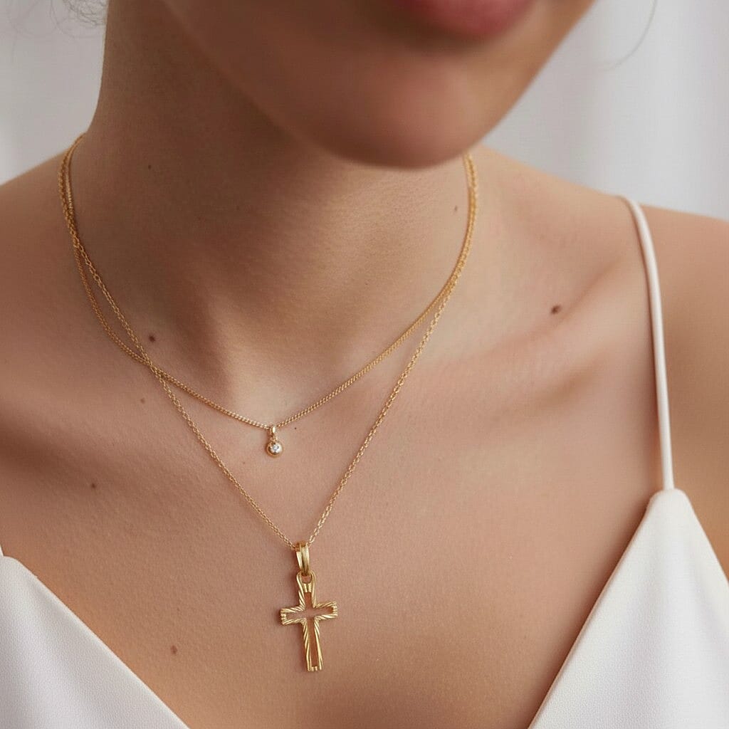 9K Yellow Gold 9mm X 21.5mm Diamond Cut Cutout Cross Pendant