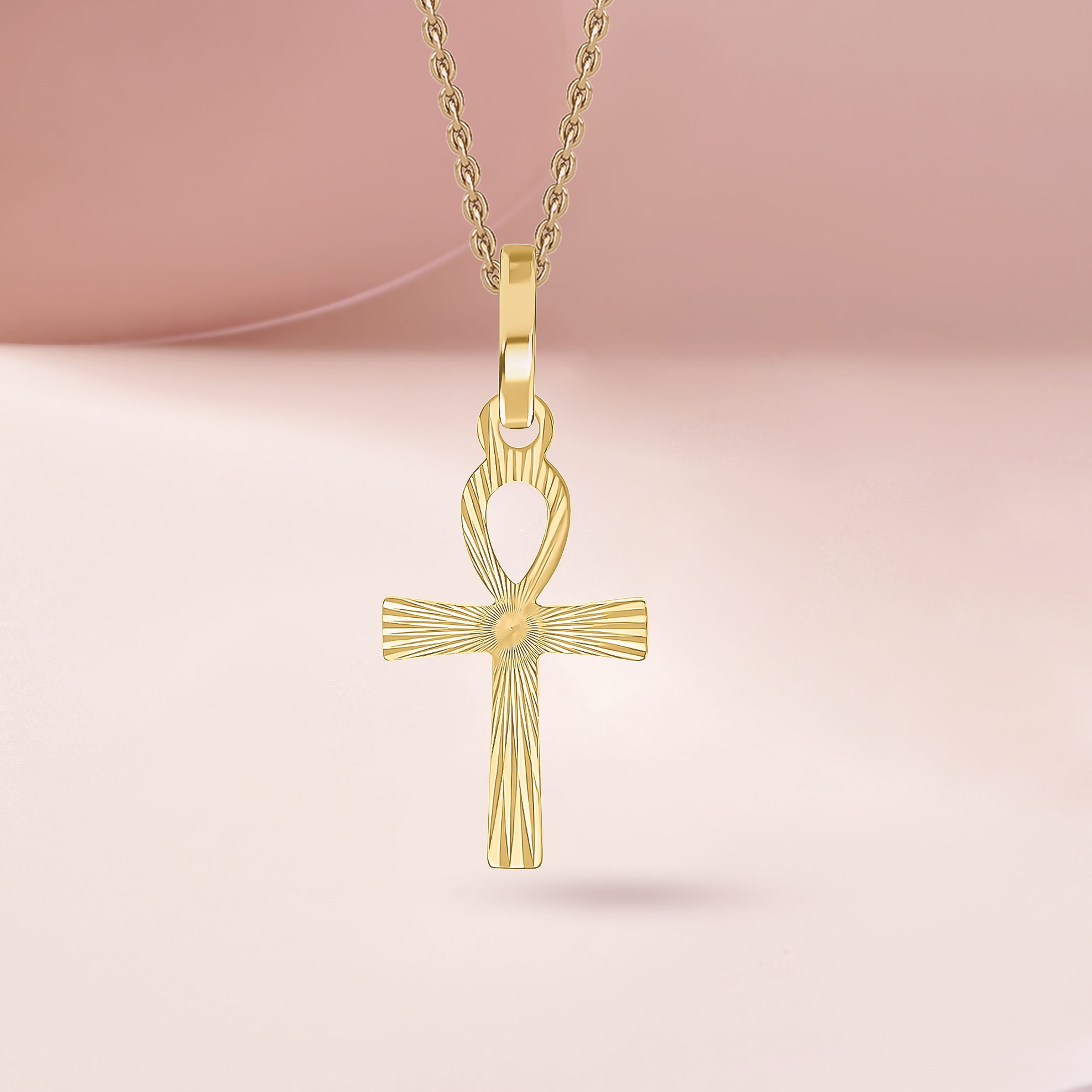 9K Yellow Gold 10mm X 22mm 'Ankh Cross' Pendant