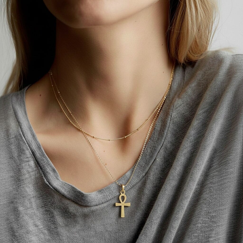 9K Yellow Gold Ankh Cross Pendant