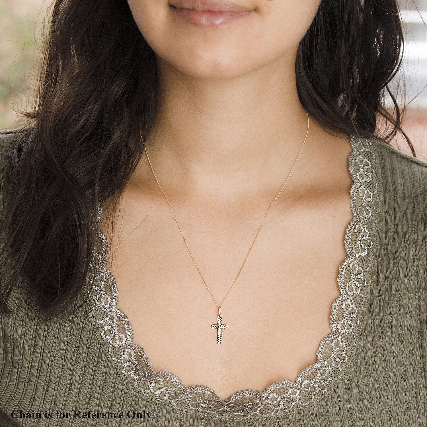 9K Yellow Gold 11mm X 24mm Embossed Cross Pendant