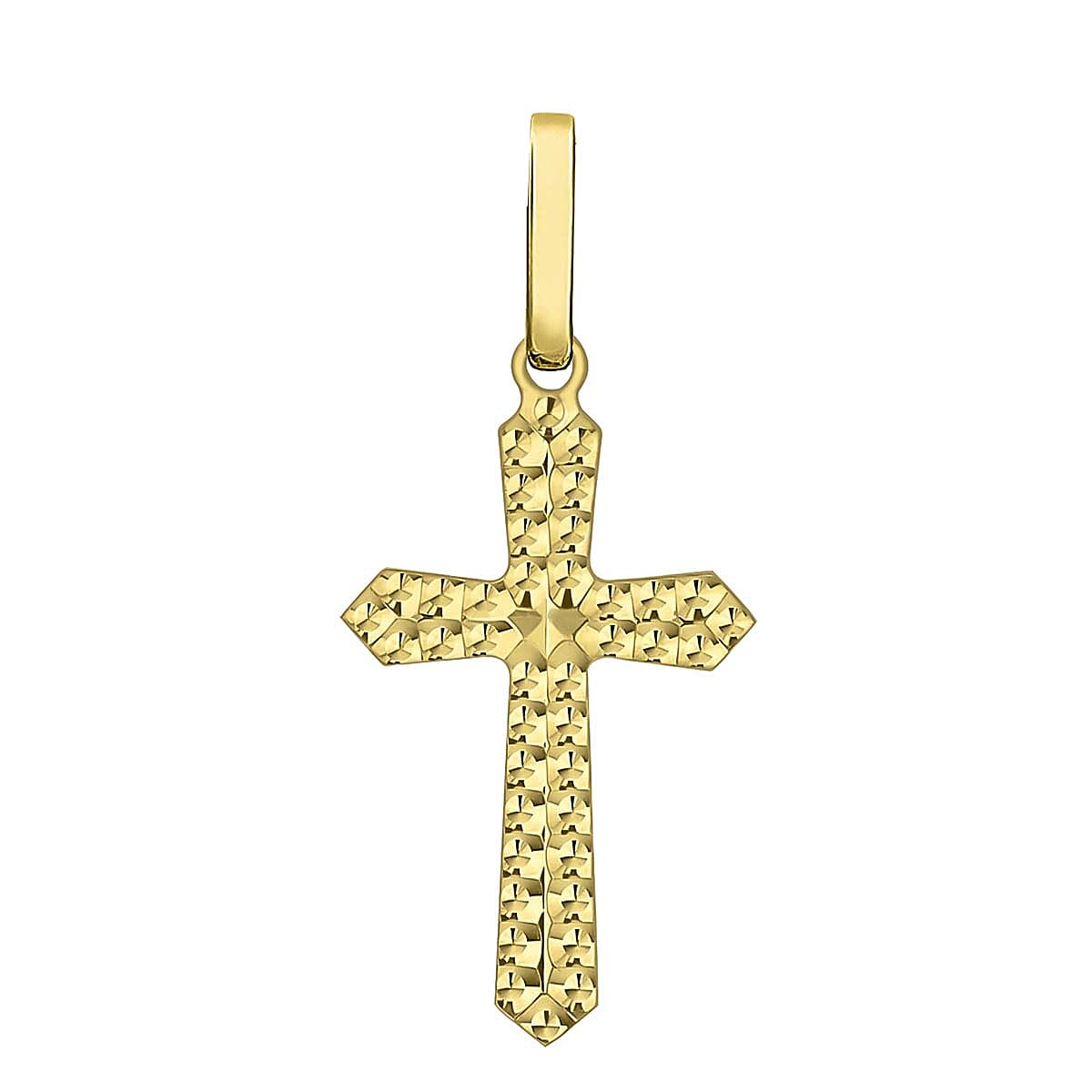 9K Yellow Gold 11mm X 24mm Embossed Cross Pendant