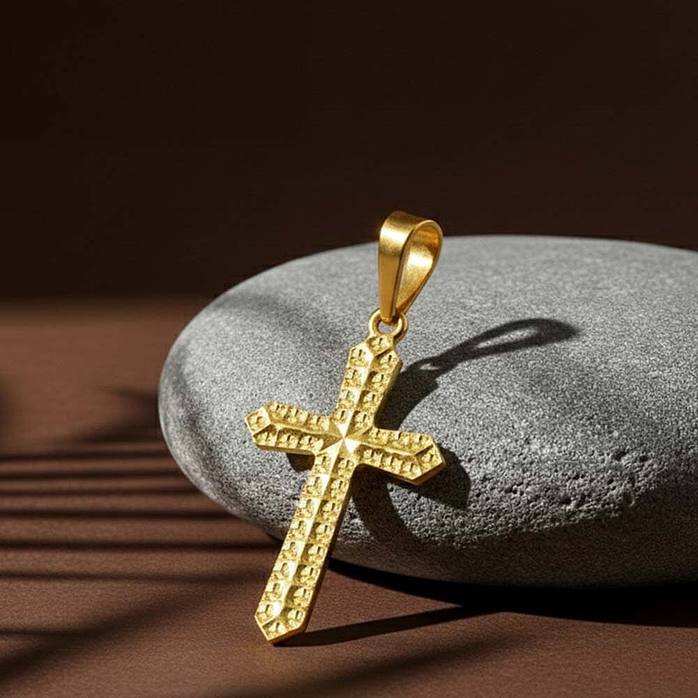9K Yellow Gold 11mm X 24mm Embossed Cross Pendant