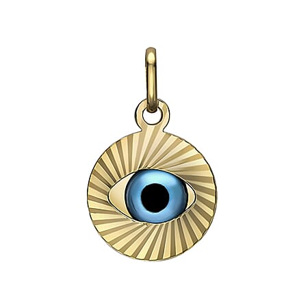 9K Yellow Gold 13mm X 21.5mm Diamond Cut Evil Eye Pendant