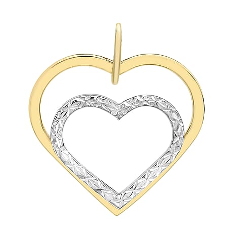 9K Two Colour Gold 21mm X 23mm Diamond Cut Double Heart Pendant