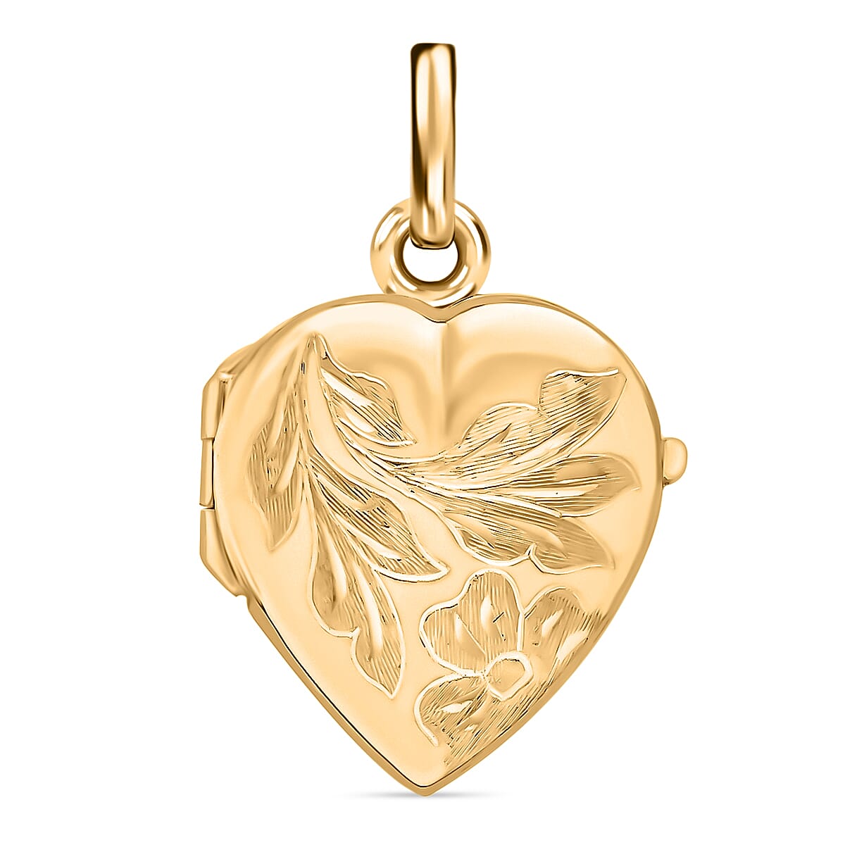 9K Yellow Gold 16mm X 25mm Engraved Flower Heart Locket