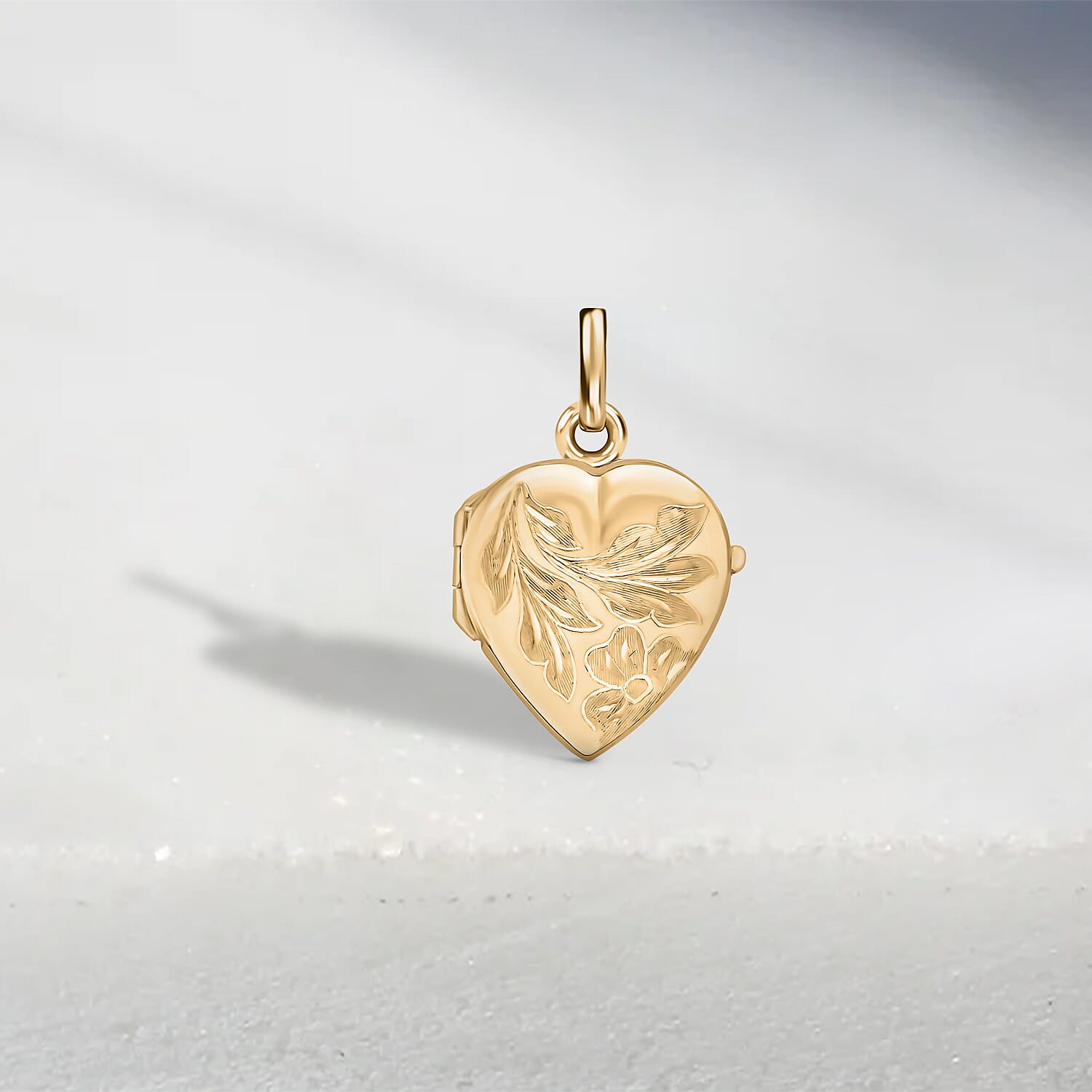 9K Yellow Gold 16mm X 25mm Engraved Flower Heart Locket