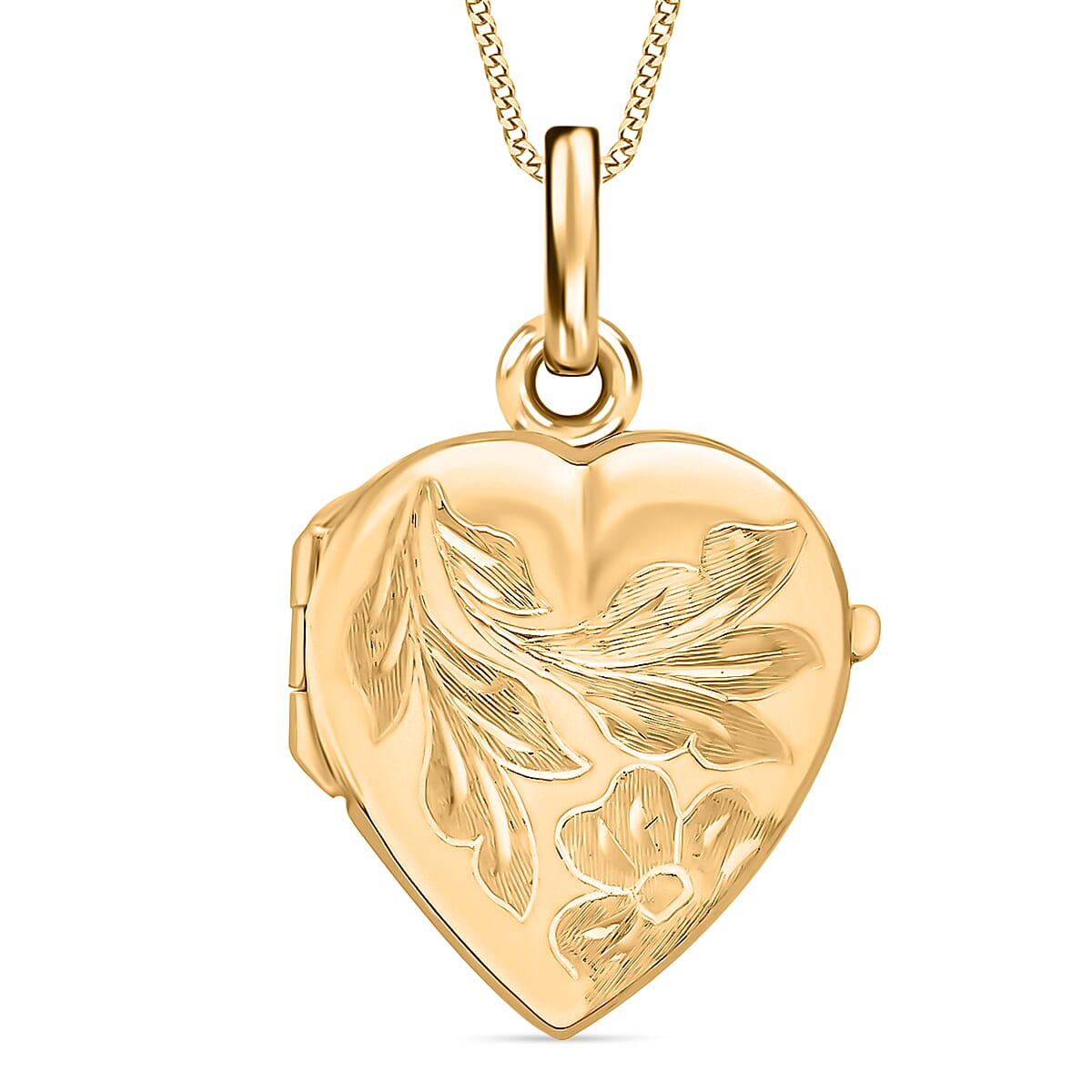 9K Yellow Gold 16mm X 25mm Engraved Flower Heart Locket