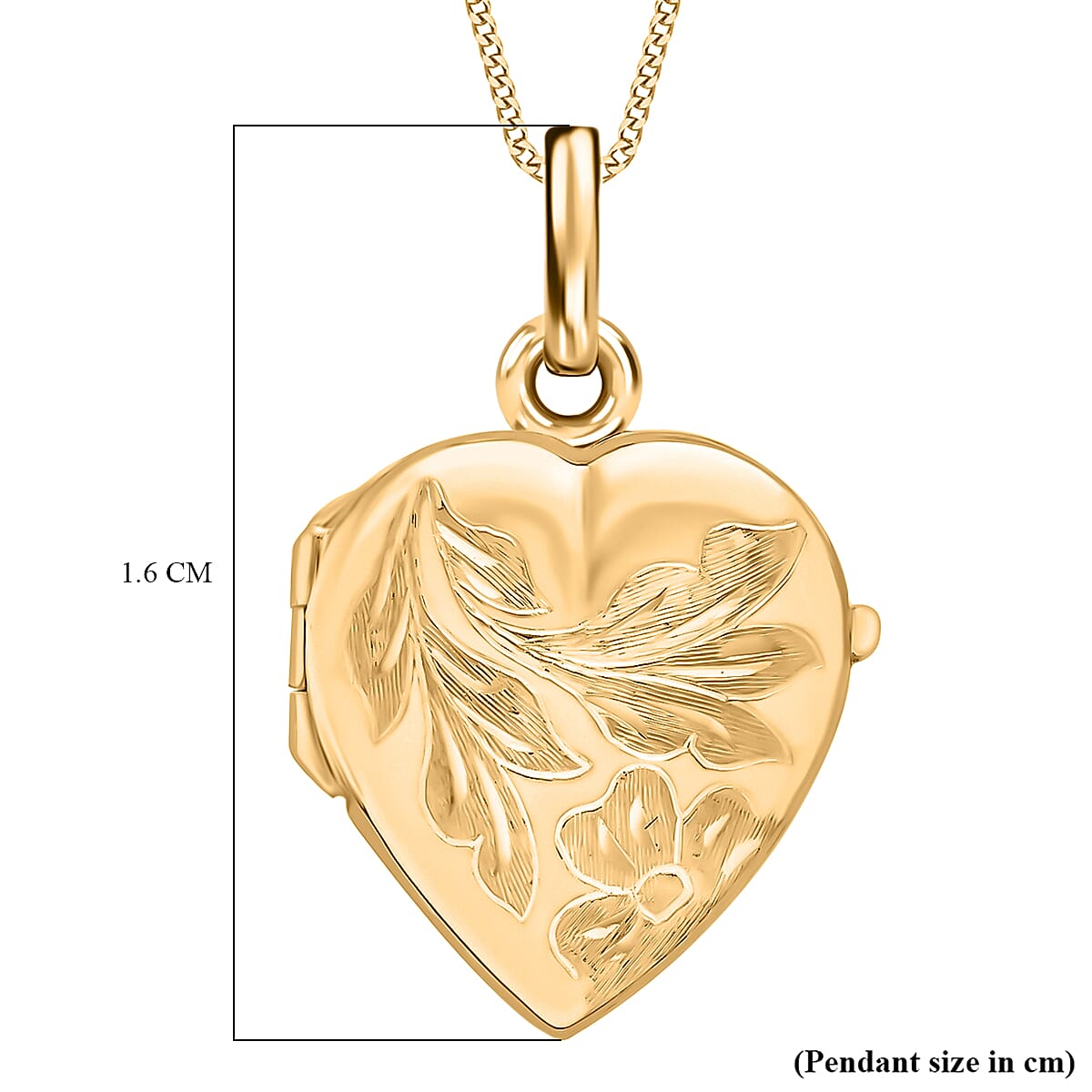 9K Yellow Gold 16mm X 25mm Engraved Flower Heart Locket